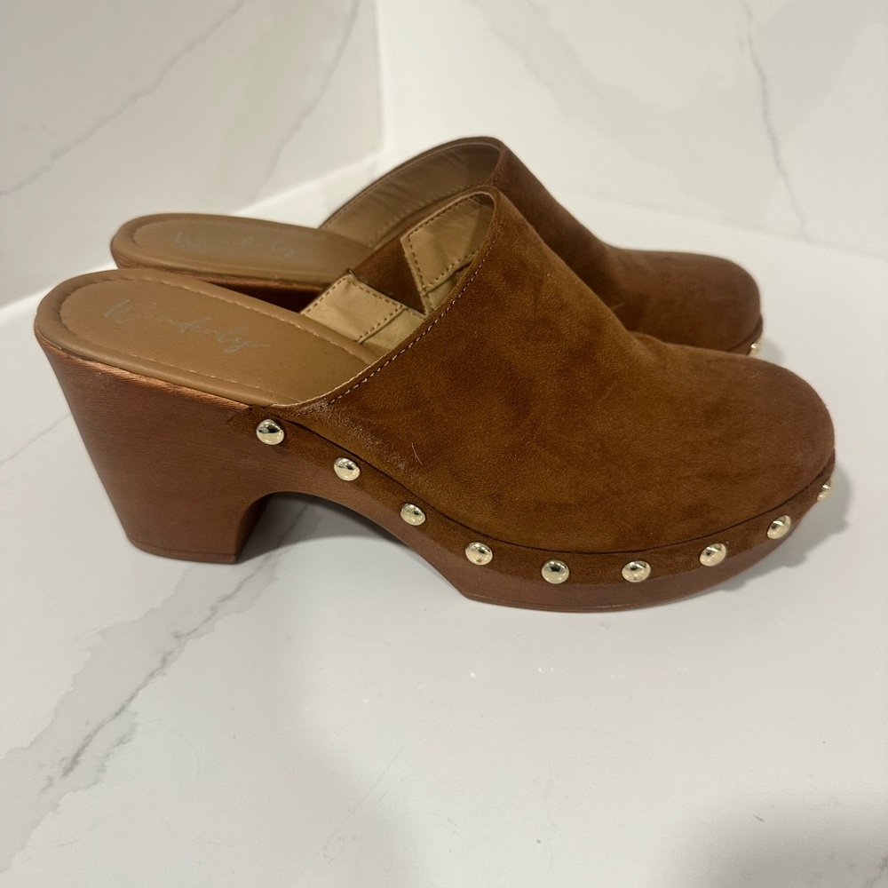 Women's Brown Suede Studded Mules